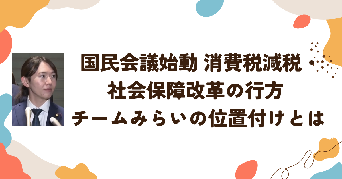 国民会議始動　消費税減税・社会保障改革の行方　　チームみらいの位置付けとは